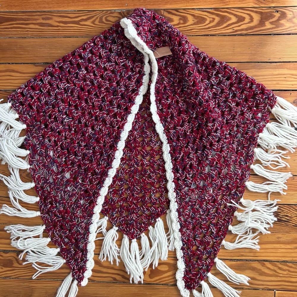 Elegant Burgundy and White Poncho